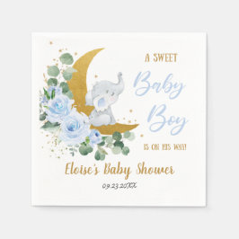 Soft Blue Blommigt Elephant Sweet Pojke Shower Pappersservett