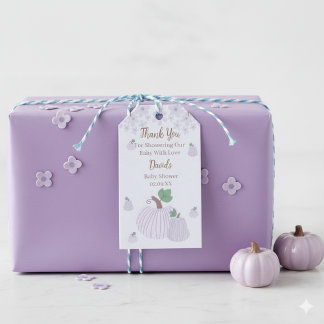 Soft Blue Blommigt Little Pumpkin Baby Shower Presentetikett