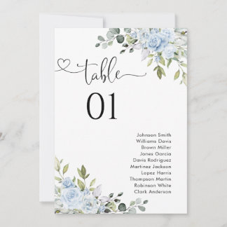 Soft Blue Botanical Table Number Seating Chart