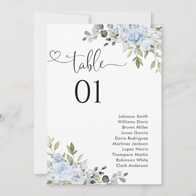 Soft Blue Botanical Table Number Seating Chart (Framsida)