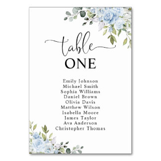 Soft Blue Botanical Table Number Seating Chart Bordsnummer