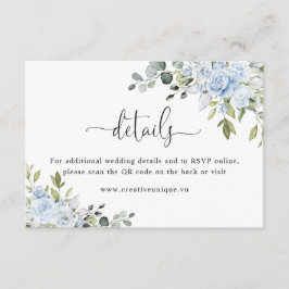 Soft Blue Botanical Website QR Code Details Tilläggskort