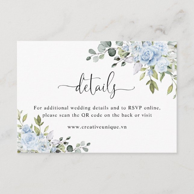 Soft Blue Botanical Website QR Code Details Tilläggskort (Framsida)