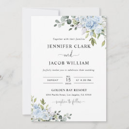 Soft Blue Botanical Wedding Invitation Inbjudningar