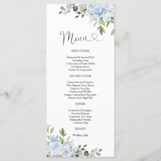 Soft Blue Botanical Wedding Menu Meny
