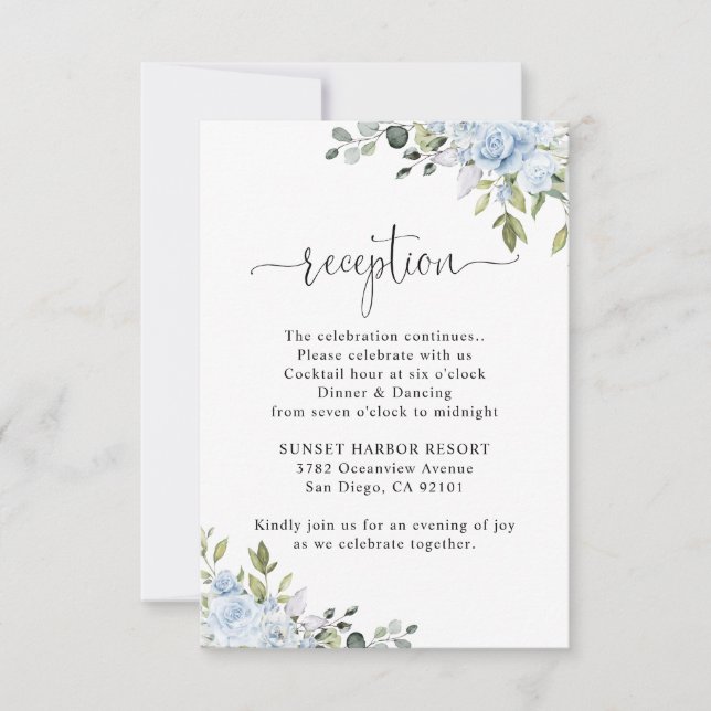 Soft Blue Botanical Wedding Reception OSA Kort (Framsida)