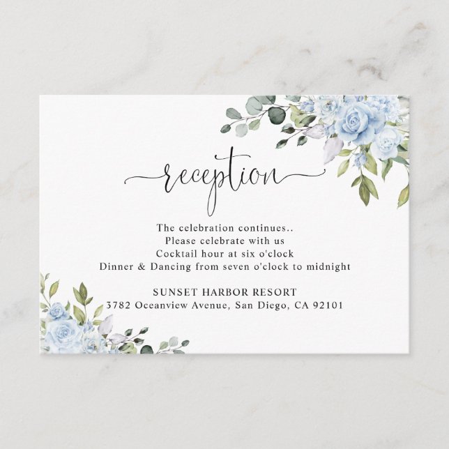 Soft Blue Botanical Wedding Reception Tilläggskort (Framsida)