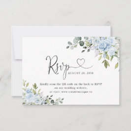 Soft Blue Botanical Wedding Website QR Code RSVP OSA Kort