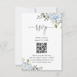 Soft Blue Botanical Wedding Website QR Code RSVP OSA Kort