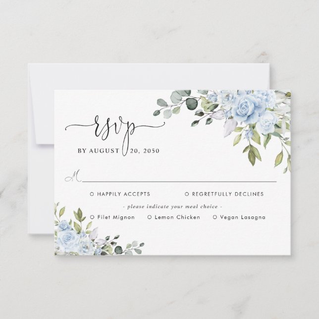 Soft Blue Botanical Wedding With Meal Choice OSA Kort (Framsida)
