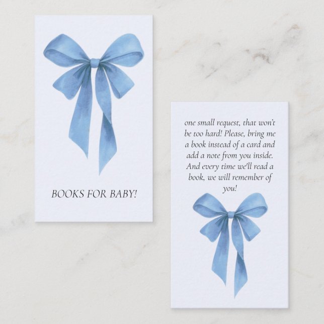 Soft Blue Bow Boy Baby Shower Books For Baby Tilläggskort (Fram/baksida)