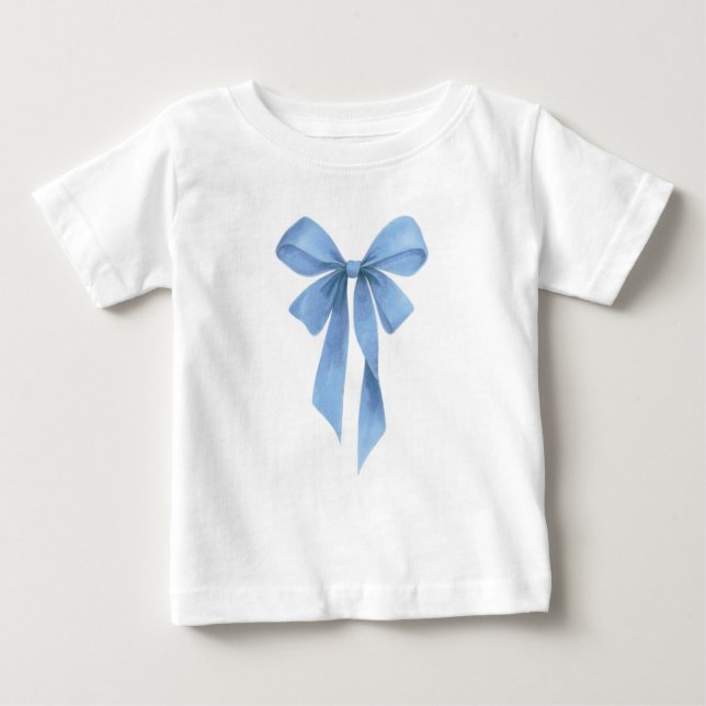 Soft Blue Bow Boy Baby Shower Party T Shirt (Framsida)
