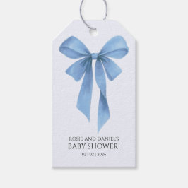Soft Blue Bow Boy Baby Shower Presentetikett