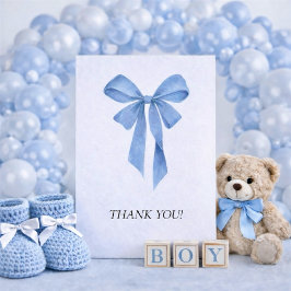 Soft Blue Bow Boy Baby Shower Tack Kort