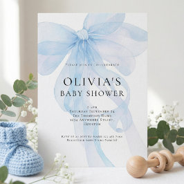 Soft Blue Bow Text Overlay Baby Shower Inbjudningar
