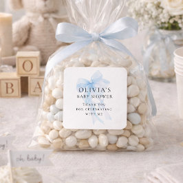Soft Blue Bow Text Thank You Baby Shower Fyrkantigt Klistermärke