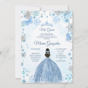 Soft Blue Butterfly & Winter Season Sweet 15:e Inv Inbjudningar