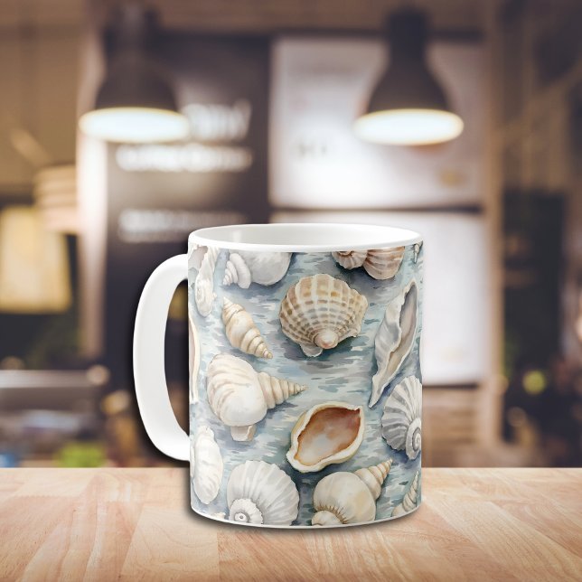 Soft Blue Coastal Seashell Watercolor Kaffemugg (Skapare uppladdad)