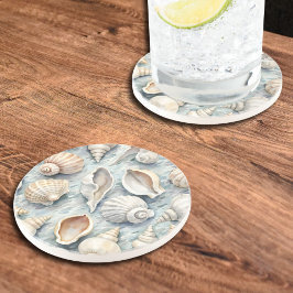 Soft Blue Coastal Seashell Watercolor Underlägg