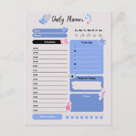 Soft Blue Daily Planner with Mood & Water Track Helg Vykort