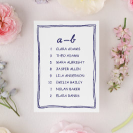 Soft Blue Doodle Wedding Seating Chart Card Bordsnummer