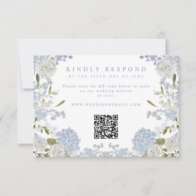 Soft Blue Floral Wedding OSA Kort (Framsida)