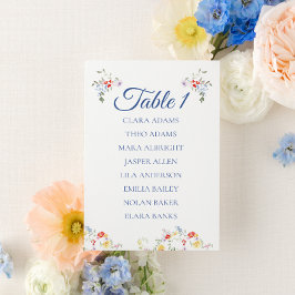Soft Blue Floral Wedding Seating Chart Card Bordsnummer