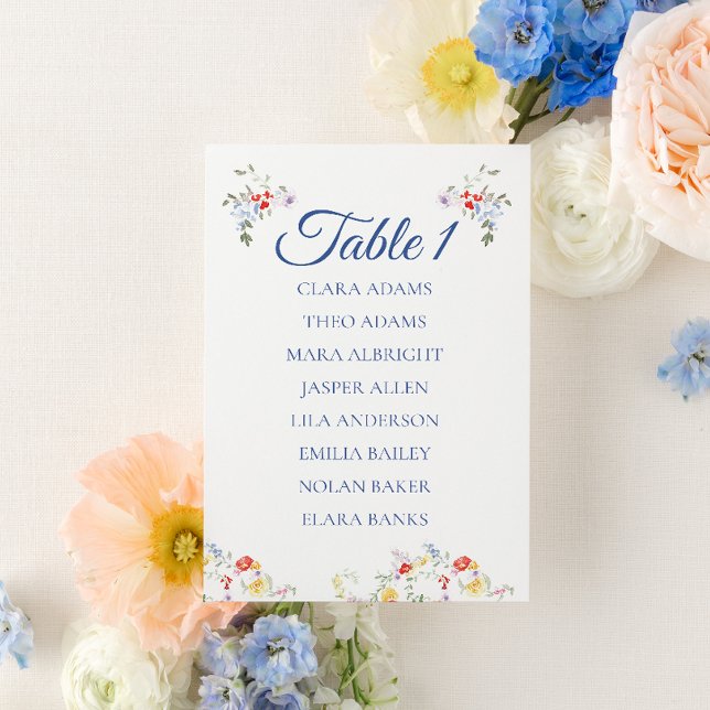 Soft Blue Floral Wedding Seating Chart Card Bordsnummer (Skapare uppladdad)