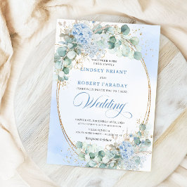 Soft Blue Floral Wheat Gold Oval Wedding Invite Inbjudningar