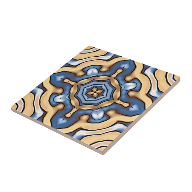 Soft Blue Grått Cream Gult Brown Ethnic Tribe Art Kakelplatta (Sidan)