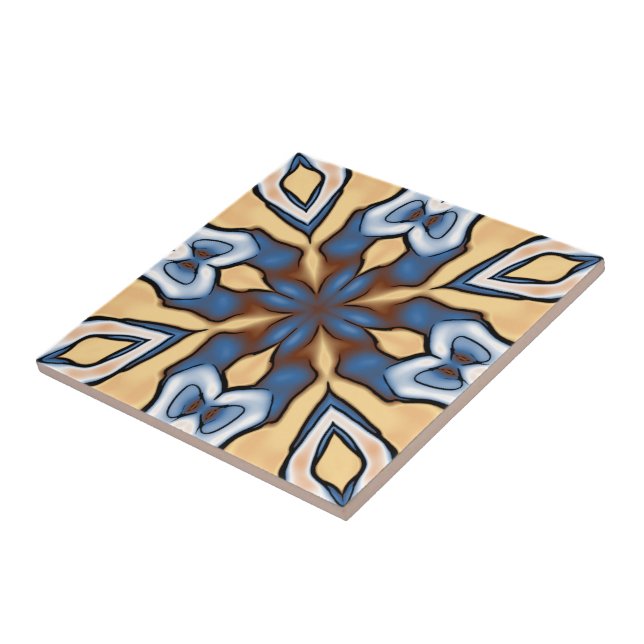 Soft Blue Grått Cream Gult Brown Ethnic Tribe Art Kakelplatta (Sidan)