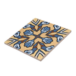 Soft Blue Grått Cream Gult Brown Ethnic Tribe Art Kakelplatta