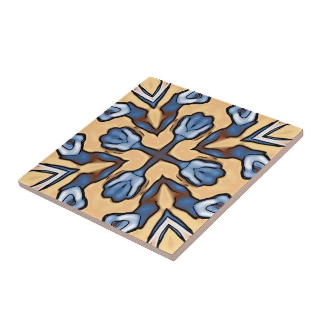 Soft Blue Grått Cream Gult Brown Ethnic Tribe Art Kakelplatta (Sidan)