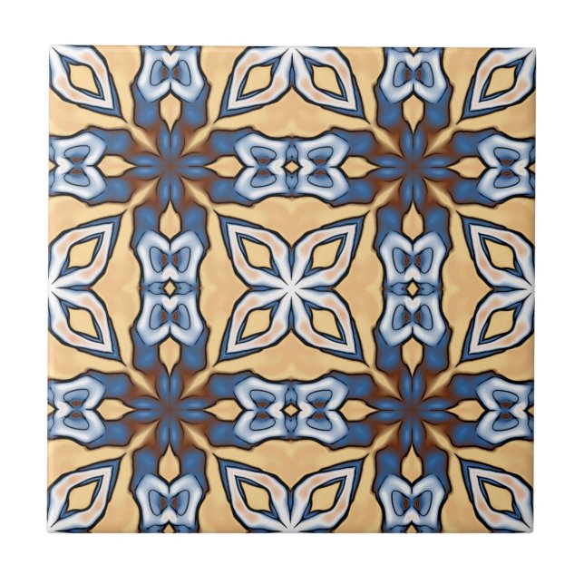 Soft Blue Grått Cream Gult Brown Ethnic Tribe Art Kakelplatta (Framsidan)