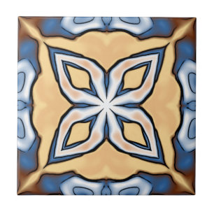 Soft Blue Grått Cream Gult Brown Ethnic Tribe Art Kakelplatta