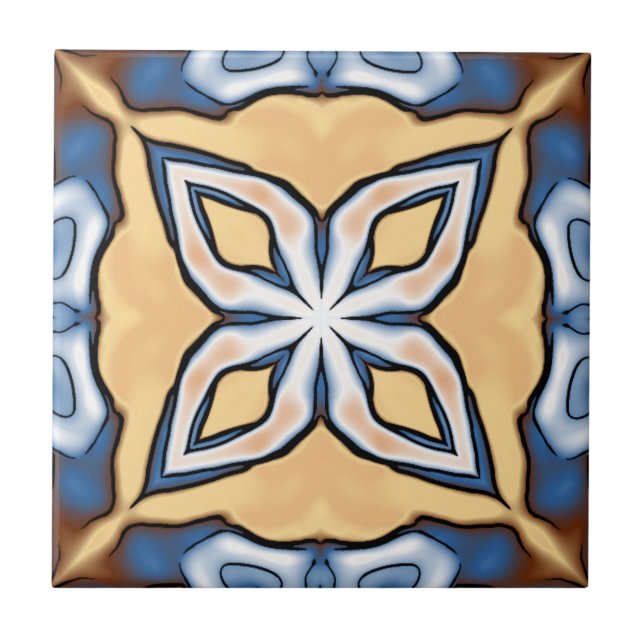 Soft Blue Grått Cream Gult Brown Ethnic Tribe Art Kakelplatta (Framsidan)