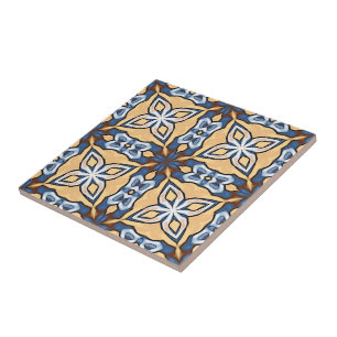 Soft Blue Grått Cream Gult Brown Ethnic Tribe Art Kakelplatta