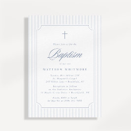 Soft Blue-Gray Striped Baptism Invitation Inbjudningar