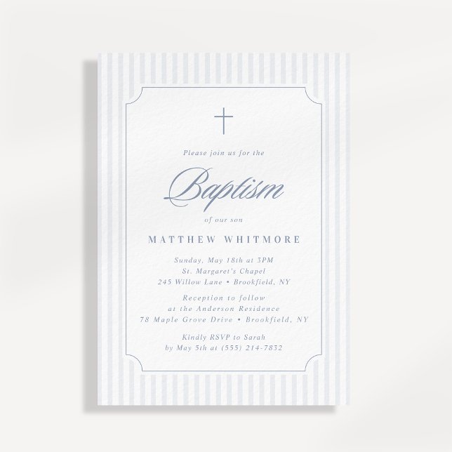 Soft Blue-Gray Striped Baptism Invitation Inbjudningar (Skapare uppladdad)