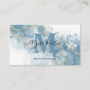 Soft Blue Guld Glitter Monogram Namn Initial Visitkort