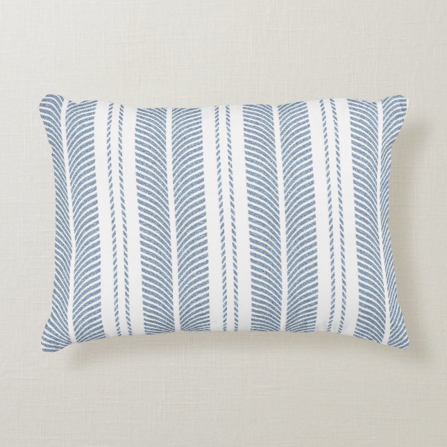 Soft Blue Herringbone Fern Striped Pattern Prydnadskudde (Framsidan)