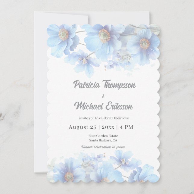 Soft Blue Himalayan Poppy Flower Garden Wedding  Inbjudningar (Framsida)