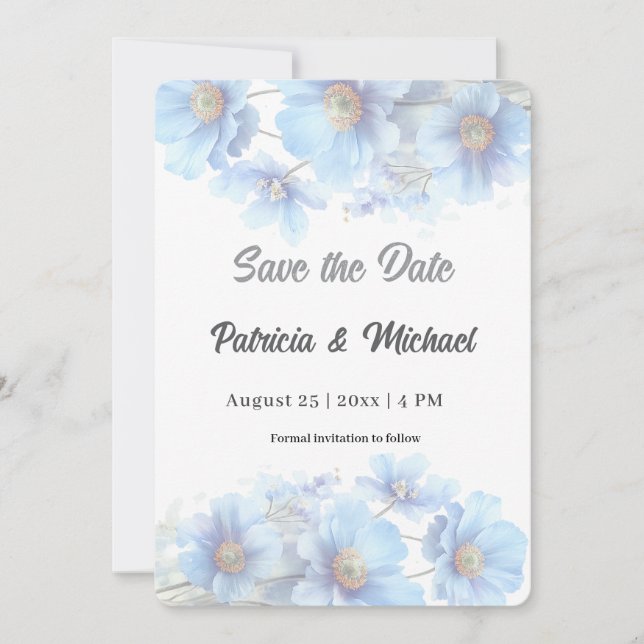 Soft Blue Himalayan Poppy Flower Garden Wedding  Spara Datumet (Framsida)