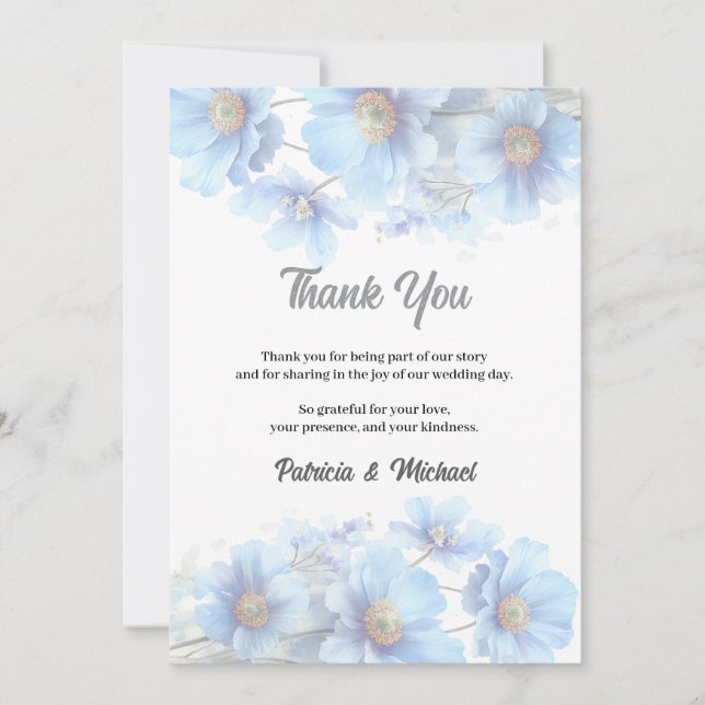 Soft Blue Himalayan Poppy Flower Garden Wedding  Tack Kort (Framsida)