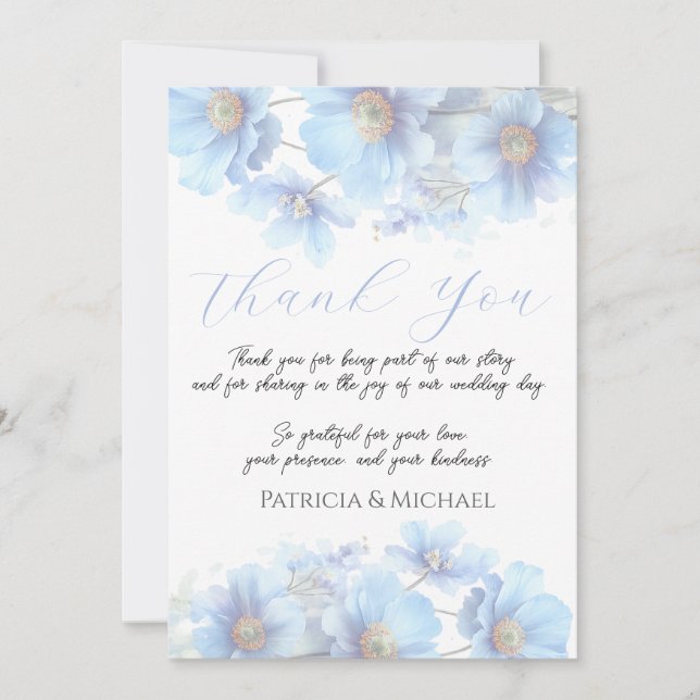 Soft Blue Himalayan Poppy Flower Garden Wedding  Tack Kort (Framsida)