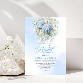 Soft Blue Hydrangea Gold Bridal Shower Invitation Inbjudningar