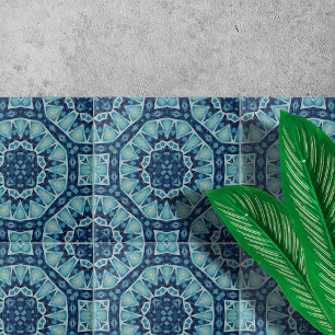 Soft Blue Indigo Kaleidoscope Geometric Mönster Kakelplatta