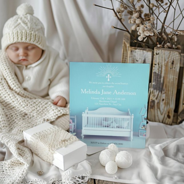 Soft Blue Nursery Photo Baptism Christening Inbjudningar (Skapare uppladdad)