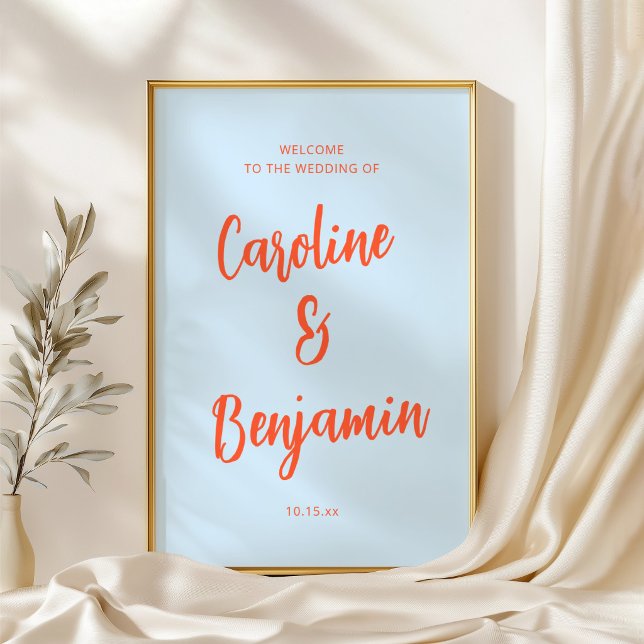 Soft Blue Orange Script NamesWedding Welcome Sign  Poster (Skapare uppladdad)