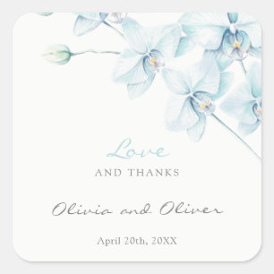 Soft Blue Orchid Bröllop Kärlek och tack Fyrkantigt Klistermärke
